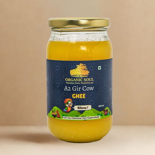 Organic Soul A2 Ghee, 100% Pure & Organic A2 Desi Cow Ghee | 350mL | Traditional Bilona Method, Curd Churned