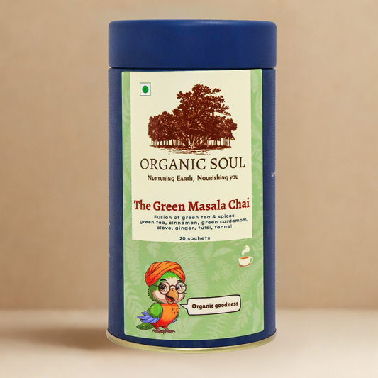 Organic Soul - Green Masala Chai | Green Tea, Cinnamon, Cardamom, Clove, Ginger, Tulsi, Fennel | 20 Tea Bags (36 gm)