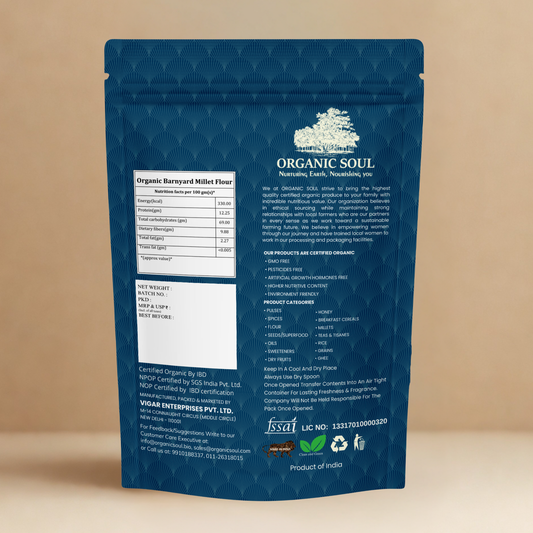 Organic Soul Barnyard Millet Flour – 900gm | 100% Certified Organic | Unpolished | Non-GMO