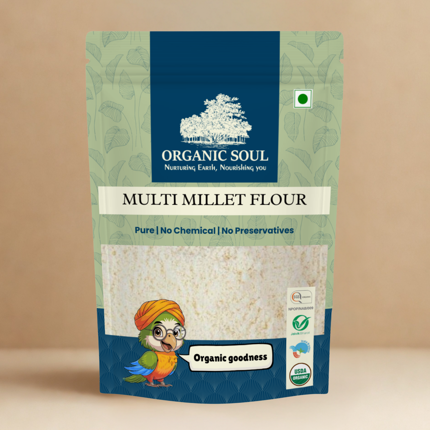 Organic Soul - Organic Multi Millet Flour, (450 gm) | Bajra, Ragi, Jowar, Amaranth, Barnyard, Foxtail, Barley (Millet Mix Atta)