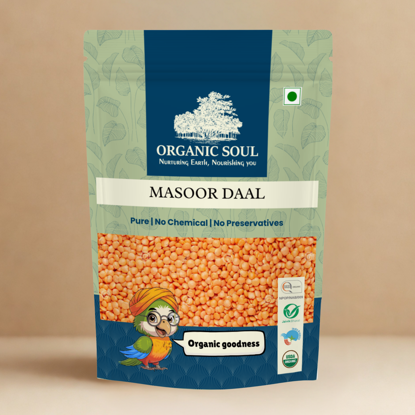 Organic Soul Masoor Daal Whole – 900gm | 100% Certified Organic | Non-GMO | Unpolished