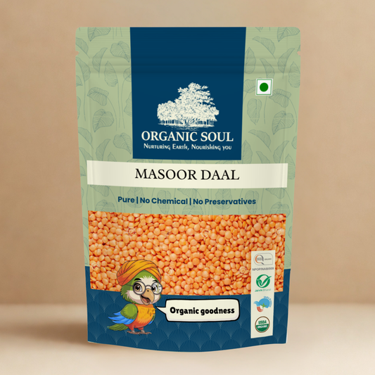 Organic Soul Masoor Daal Red – 900gm | 100% Certified Organic | Non-GMO | Unpolished