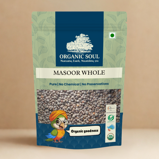 Organic Soul – Masoor Whole (Green/Brown Lentils - 900 gm) |100% Organic | Vegan, Unpolished & Gluten-Free