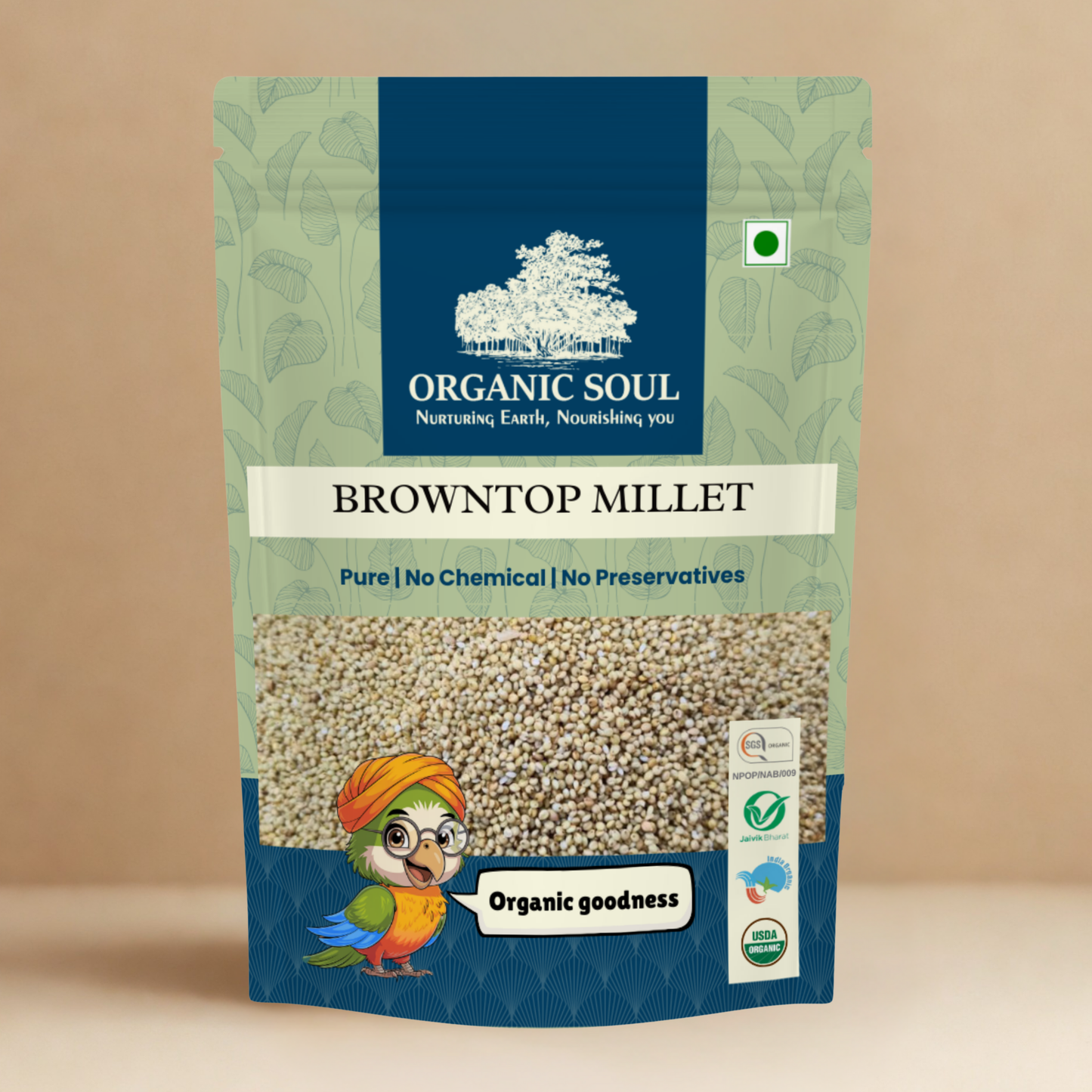 Organic Soul Browntop Millet – 900gm | 100% Certified Organic | Unpolished | Non-GMO