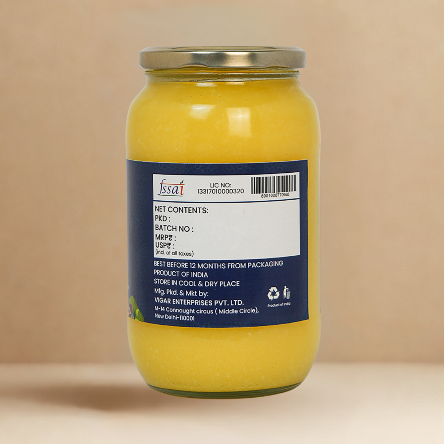 Organic Soul A2 Ghee, 100% Pure & Organic A2 Desi Cow Ghee | 1 L | Traditional Bilona Method, Curd Churned (Copy)