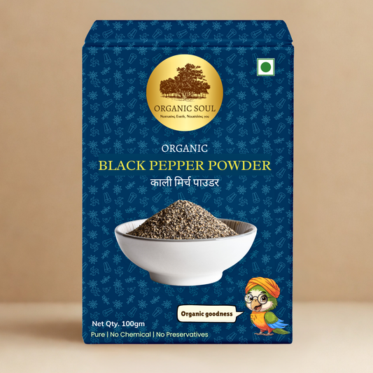 Organic Soul Black Pepper Powder (Kali Mirch Powder) – 100gm | 100% Certified Organic | Non-GMO | Fresh & Pungent