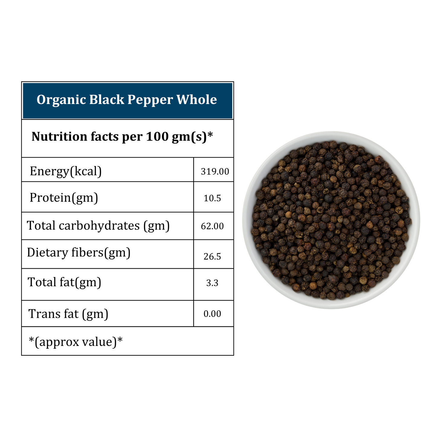Organic Soul Black Pepper Whole – 100gm | 100% Certified Organic | Non-GMO