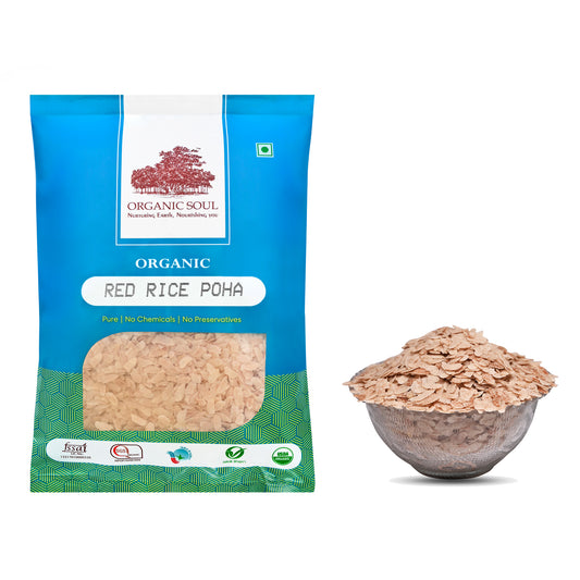 Organic Soul - Organic Red Rice Poha, 450g| Enriched with Dietary Fibers, Healthy Flattened Rice