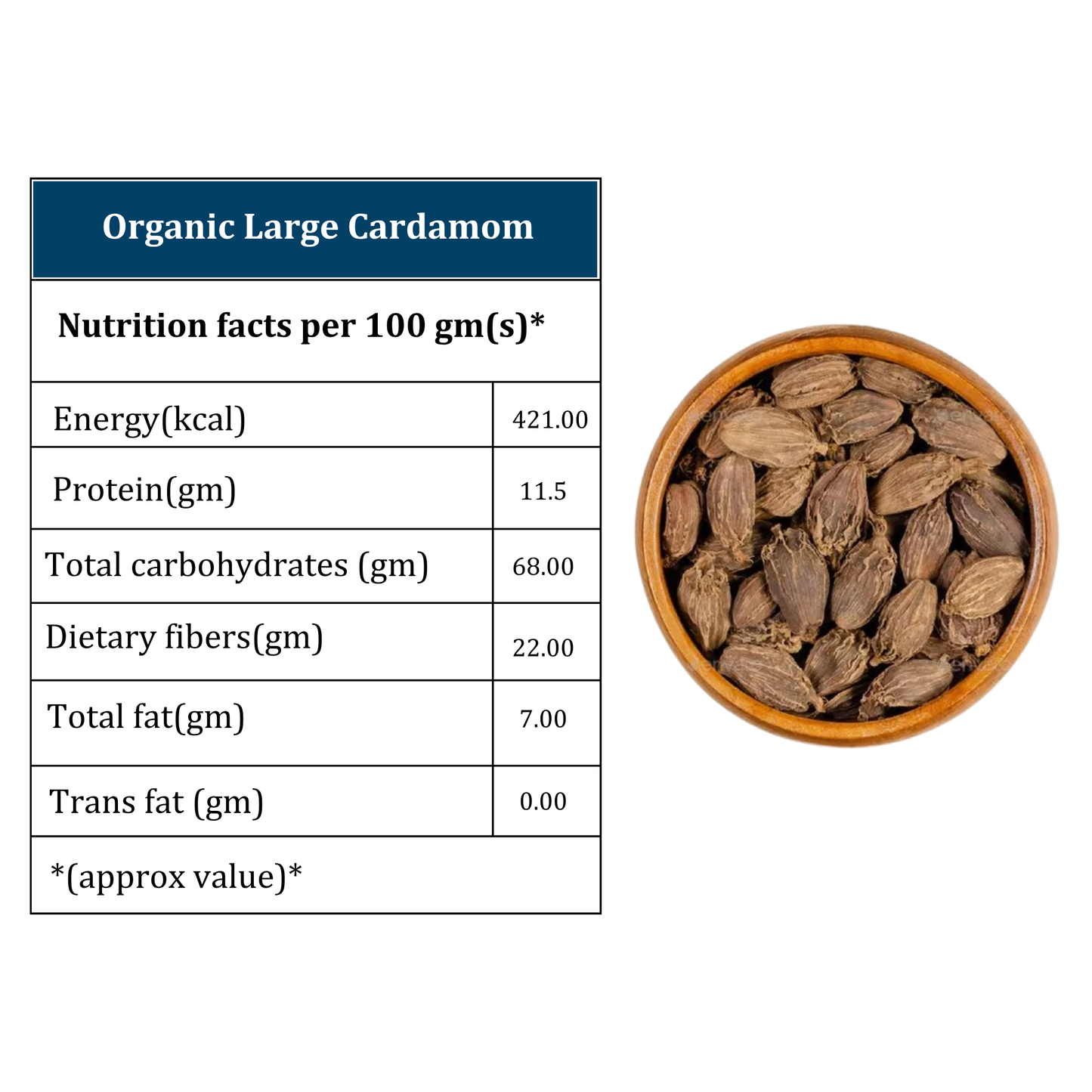 Organic Soul - Organic Whole Black Large Cardamom (Sabut Badi Elaichi), (100 gm) | Indian Spices