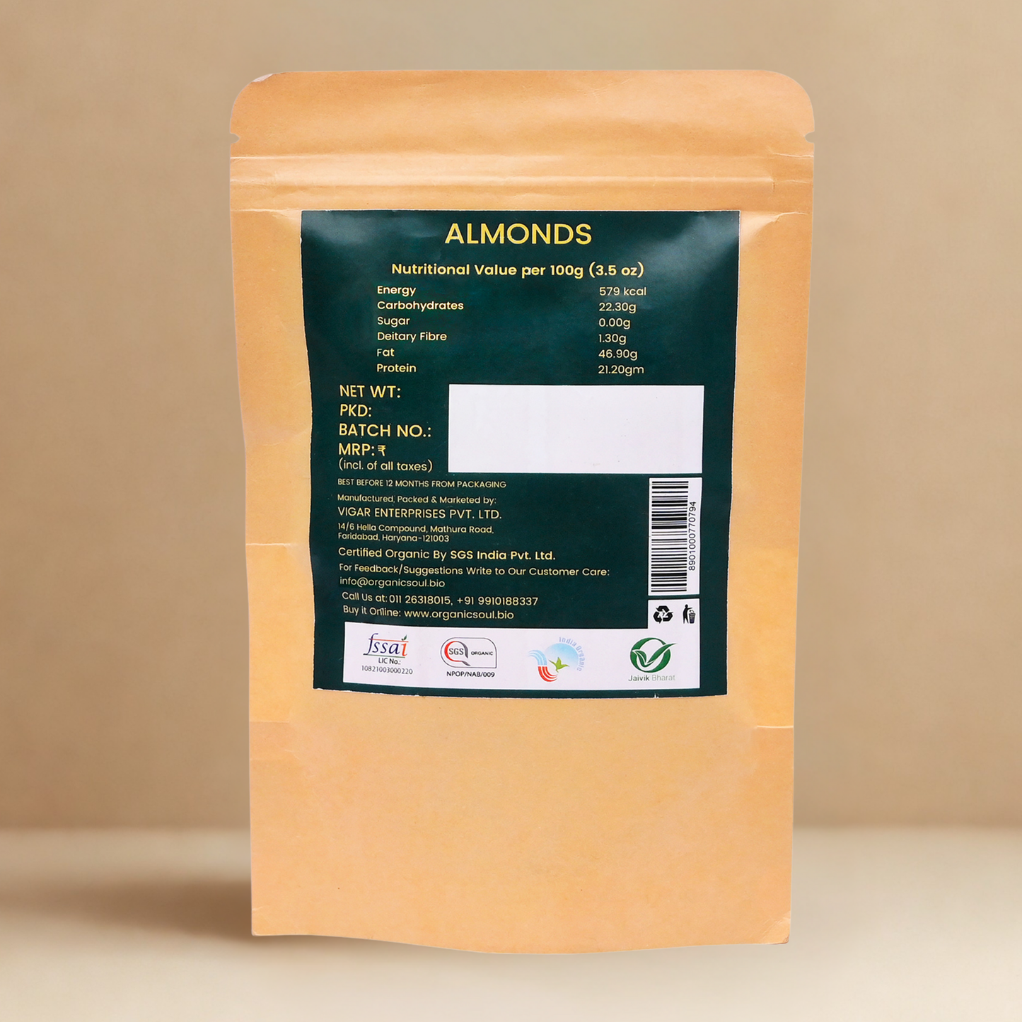 Organic Soul Almonds (Badam) | 250 gms