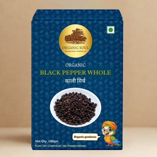 Organic Soul Black Pepper Whole – 100gm | 100% Certified Organic | Non-GMO
