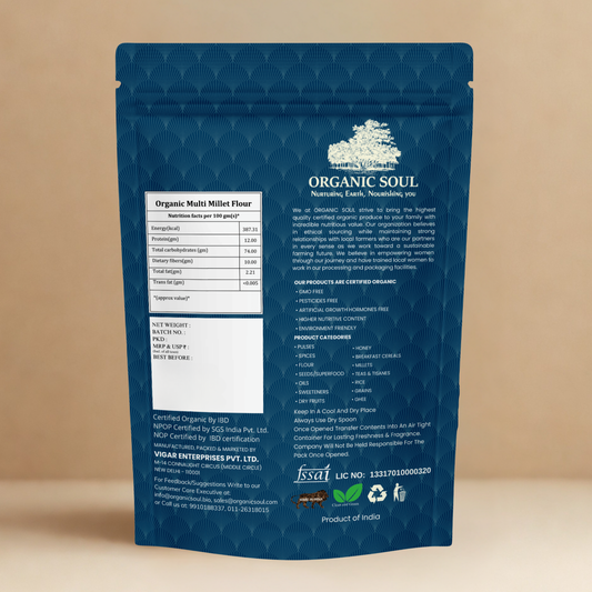 Organic Soul Multi Millet Flour – 900gm | 100% Certified Organic | Unpolished | Non-GMO