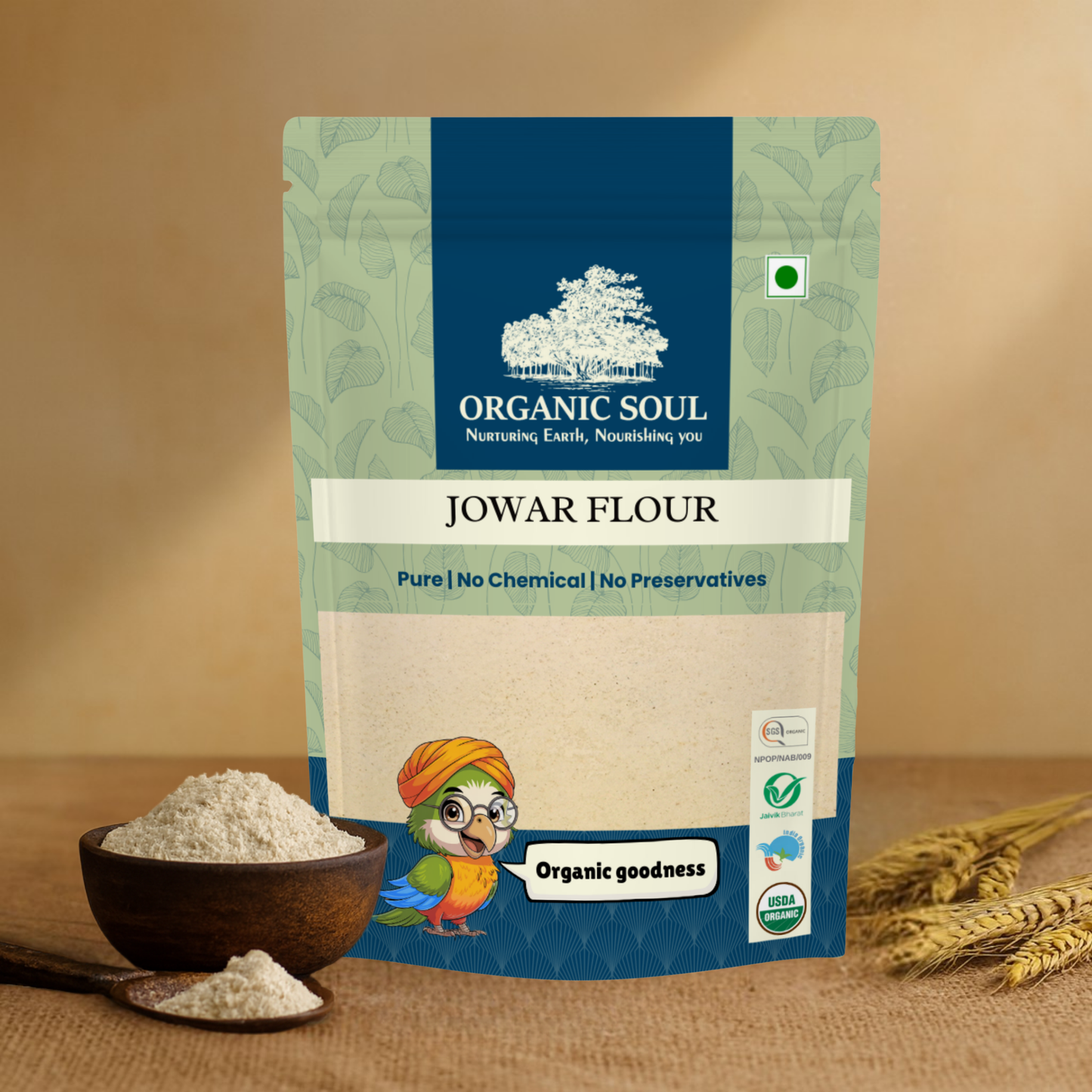 Organic Soul Jowar Flour – 900gm | 100% Certified Organic | Unpolished | Non-GMO