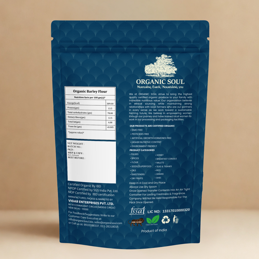 Organic Soul Barley (Jau)  Flour – 900gm | 100% Certified Organic | Unpolished | Non-GMO