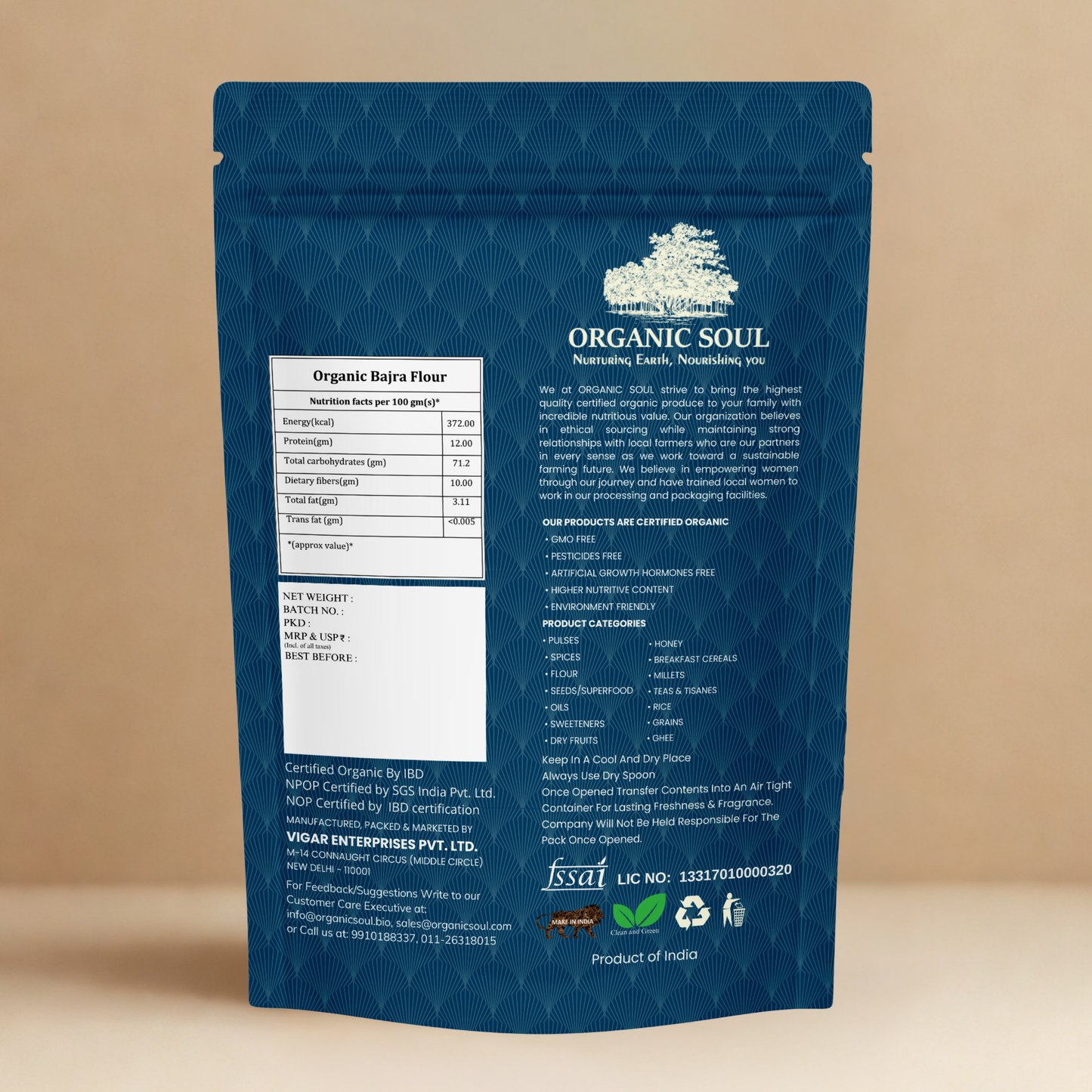 Organic Bajra Flour(Pearl Millet) Gluten-Free Flour/Atta, (900 gm) | Rich in Magnesium, Iron, Calcium, and Fiber