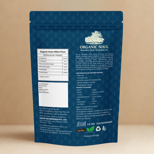 Organic Soul Kodo Millet Flour – 900gm | 100% Certified Organic | Unpolished | Non-GMO