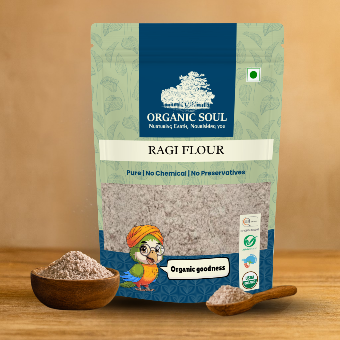 Organic Soul Ragi Flour – 900gm | 100% Certified Organic | Unpolished | Non-GMO