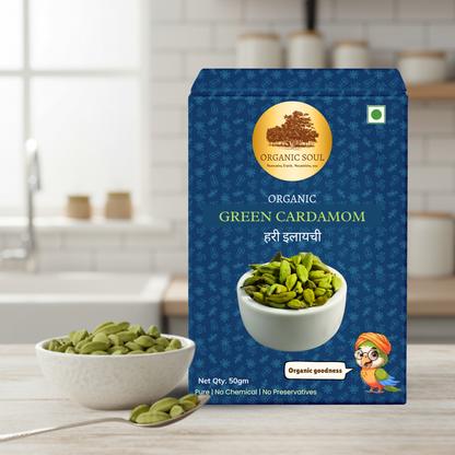 Organic Green Cardamom Whole/Hari Elaichi (50 Gm) / NPOP Certified I Organic Ceritfied