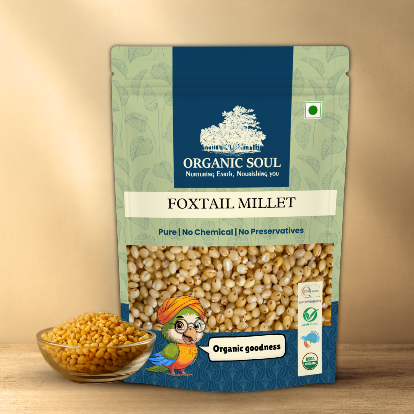 Organic Soul Foxtail Millet – 900gm | 100% Certified Organic | Unpolished | Non-GMO