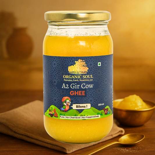 Organic Soul A2 Ghee, 100% Pure & Organic A2 Desi Cow Ghee | 350mL | Traditional Bilona Method, Curd Churned