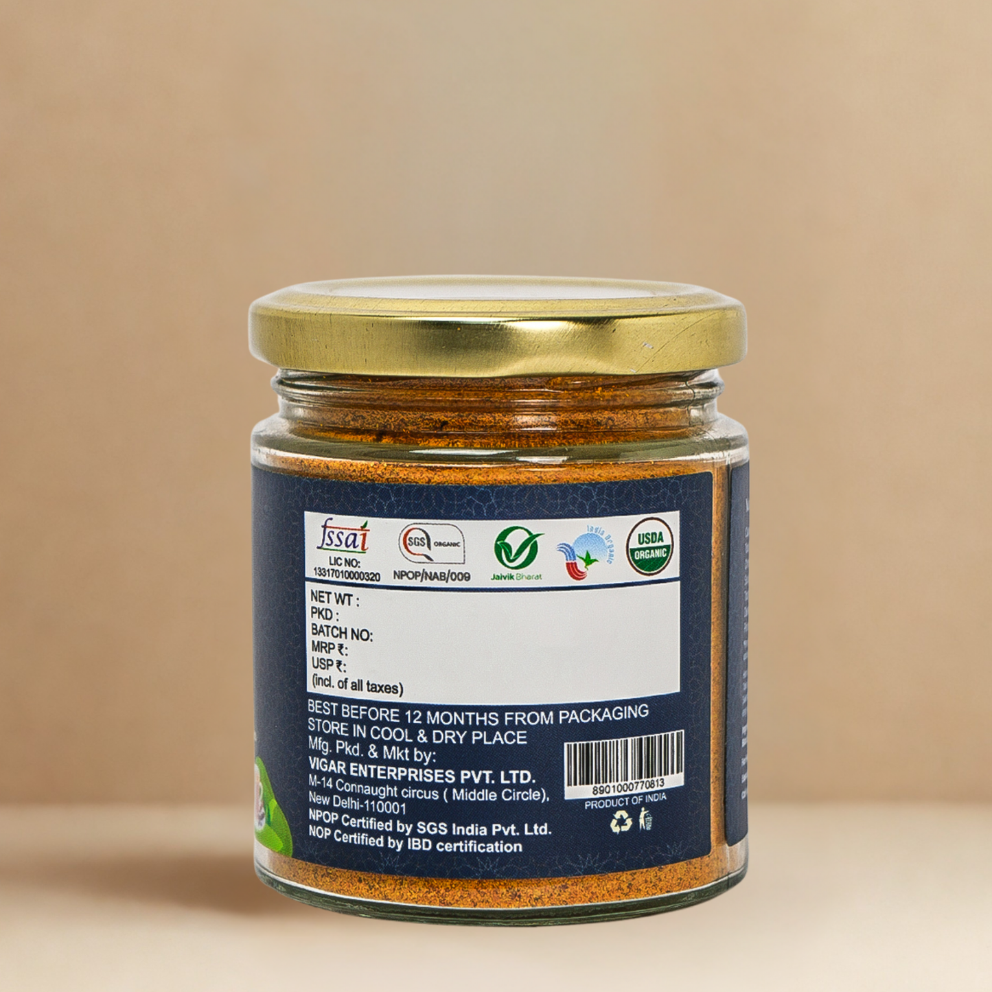 Golden Milk Spice Mix 100_Gm | 100% Organic Immunity Booster | Sugar-Free | NPOP Certified