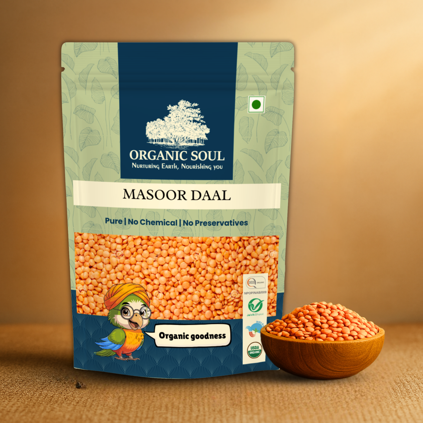 Organic Soul Masoor Daal Red – 900gm | 100% Certified Organic | Non-GMO | Unpolished