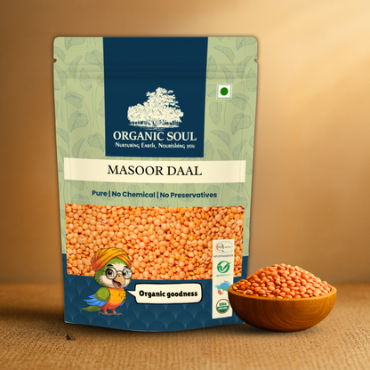 Organic Soul Masoor Daal Red – 900gm | 100% Certified Organic | Non-GMO | Unpolished