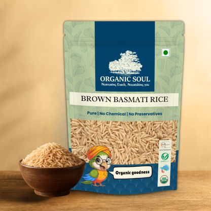 Organic Soul Brown Basmati Rice – 900gm | 100% Certified Organic | Unpolished | Non-GMO