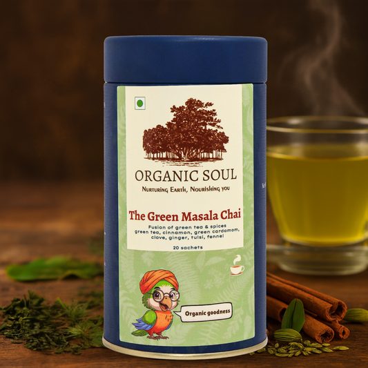 Organic Soul - Green Masala Chai | Green Tea, Cinnamon, Cardamom, Clove, Ginger, Tulsi, Fennel | 20 Tea Bags (36 gm)