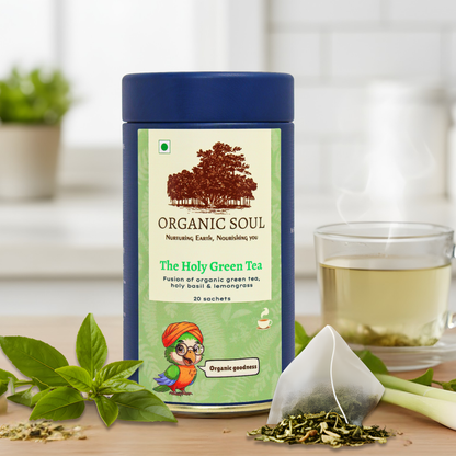 Organic Soul - The Holy Green Tea | Green Tea, Lemongrass, Tulsi | 20 Sachets (36 gm)