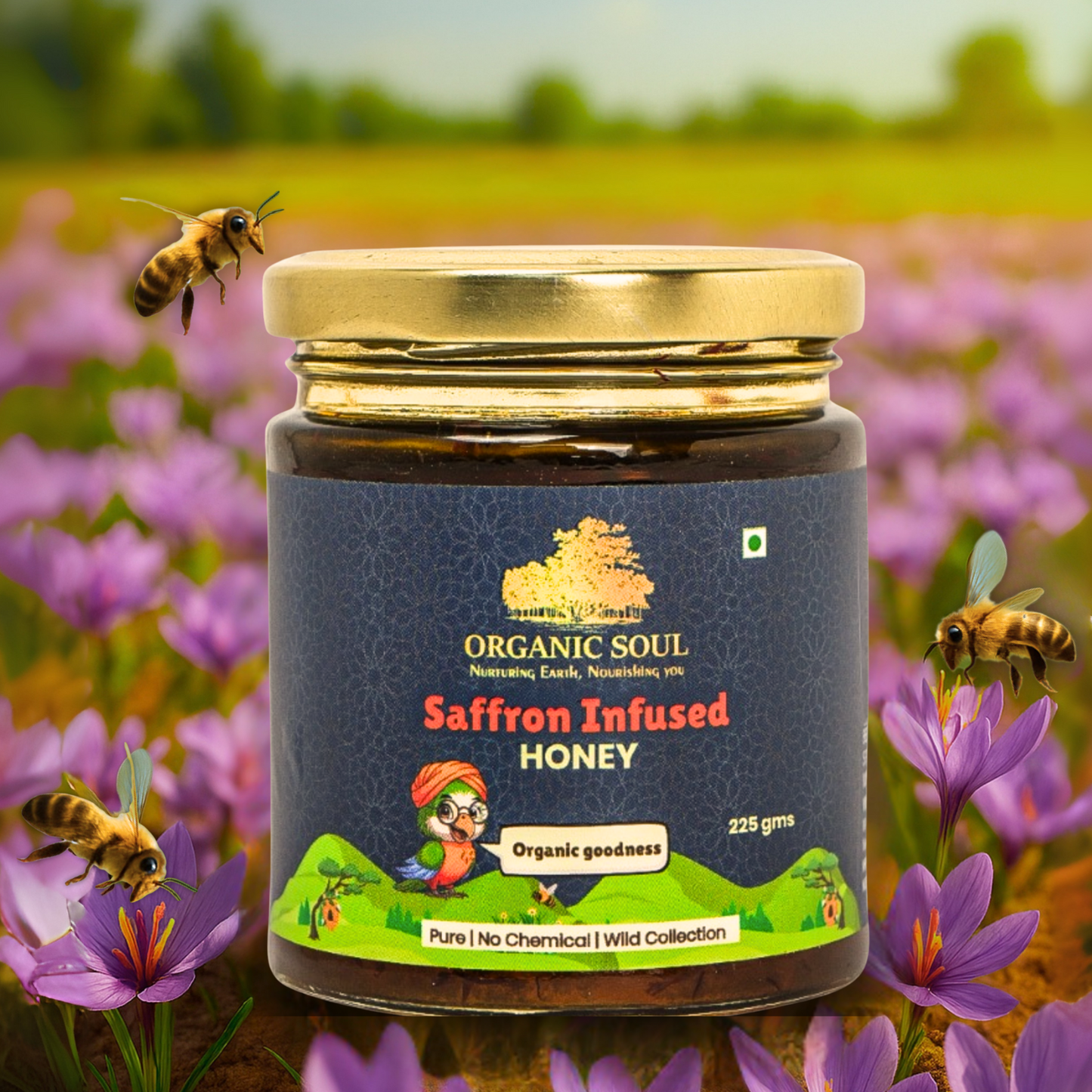 Organic Soul Saffron Infused Honey – 225gm | 100% Organic | Raw & Pure