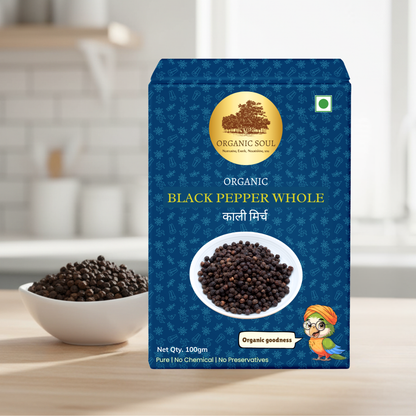 Organic Soul Black Pepper Whole – 100gm | 100% Certified Organic | Non-GMO