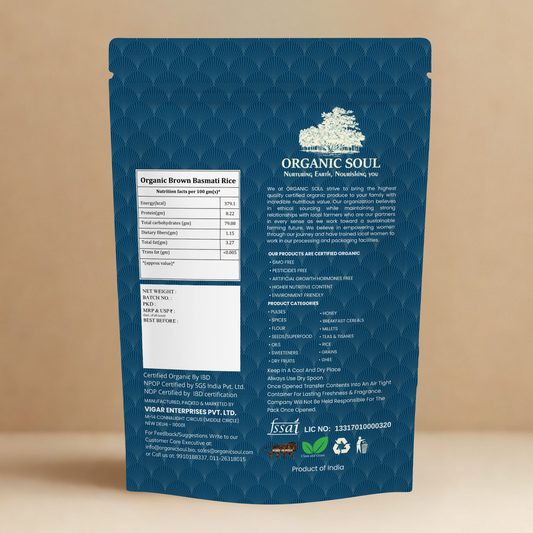 Organic Soul Brown Basmati Rice – 900gm | 100% Certified Organic | Unpolished | Non-GMO