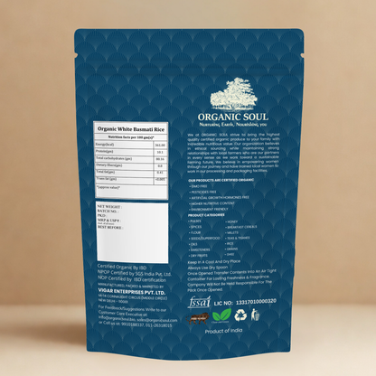 Organic Soul White Basmati Rice – 900gm | 100% Certified Organic | Unpolished | Non-GMO