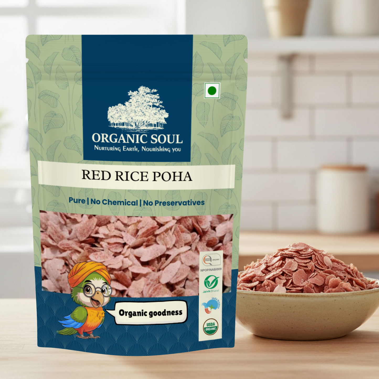 Organic Soul Red Rice Poha – 900gm | 100% Certified Organic | Unpolished | Non-GMO