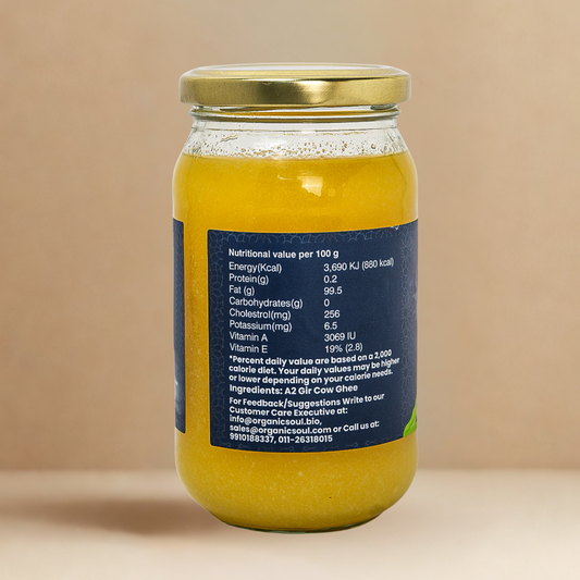 Organic Soul A2 Ghee, 100% Pure & Organic A2 Desi Cow Ghee | 350mL | Traditional Bilona Method, Curd Churned