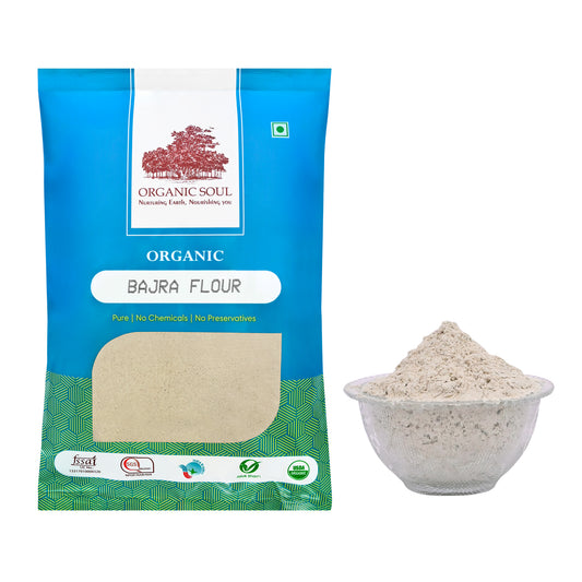 ORGANIC SOUL - Organic Bajra Flour(Pearl Millet) Gluten-Free Flour/Atta, (450 gm or 900 gm) | Rich in Magnesium, Iron, Calcium, and Fiber