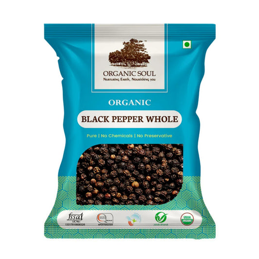 Organic Soul - Organic Whole Black Pepper (Kalimirch/Nalla Miriyalapudi), (100 gm or 250 gm) | 100% Organic