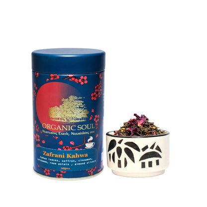 Organic Soul - Zafrani Kahwa | Green Tea, Cardamom, Cinnamon, Saffron, Rose Petals, Almond | 50 gm