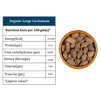 Organic Soul - Organic Whole Black Large Cardamom (Sabut Badi Elaichi), (100 gm) | Indian Spices