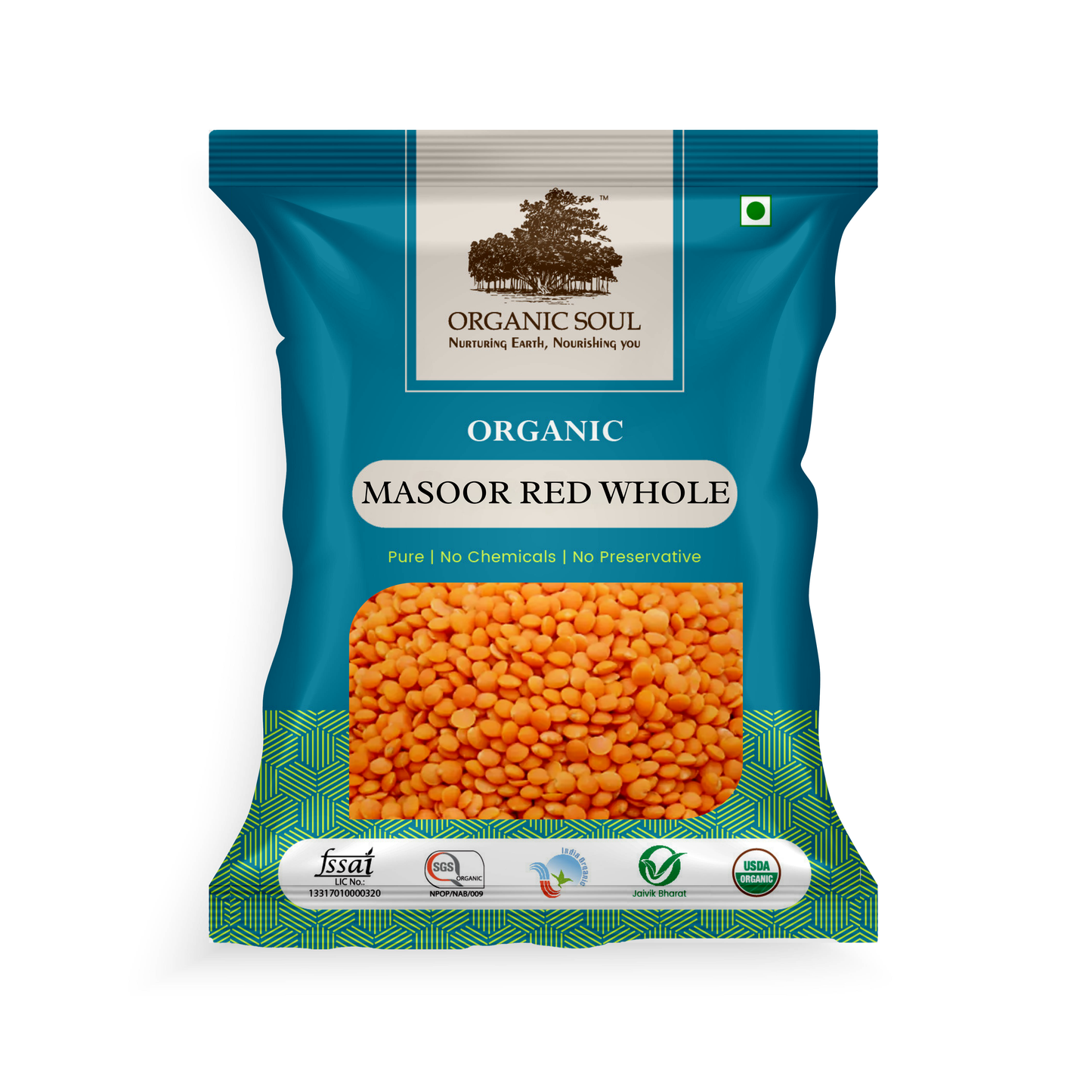 Organic Soul - Organic Masoor Dal/Red Masoor Dal (450gm or 900 gm) - Organic Dals and Pulses