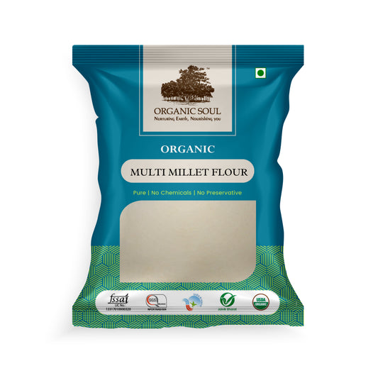 Organic Soul - Organic Multi Millet Flour, (450 gm) | Bajra, Ragi, Jowar, Amaranth, Barnyard, Foxtail, Barley (Millet Mix Atta)