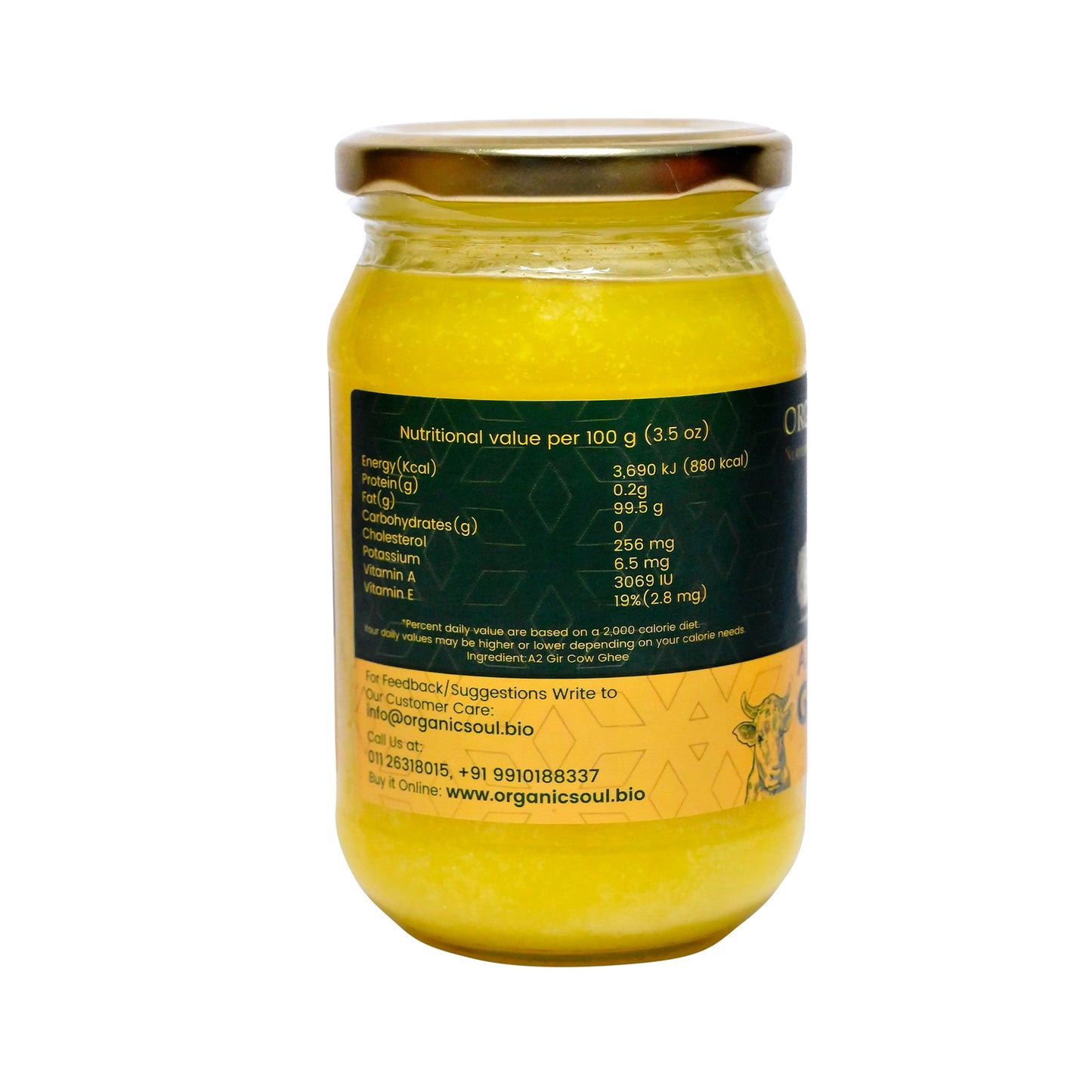 Organic Soul - Organic A2 Cow Ghee, 350g | Bilona Method, 100% Pure & Organic, Curd Churned