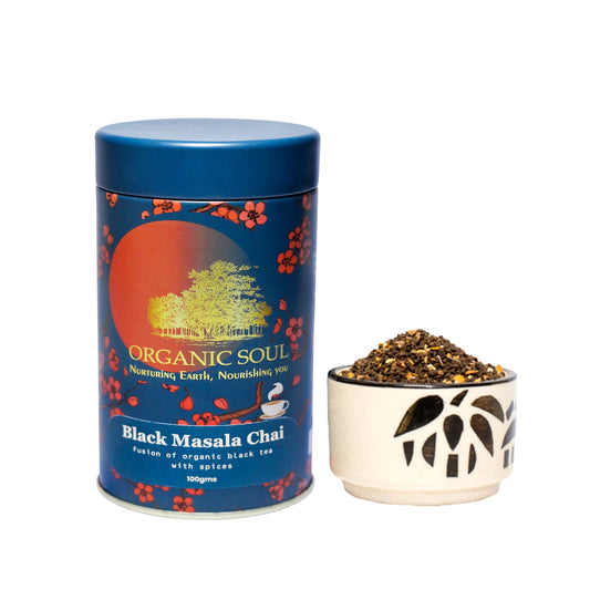 Organic Soul - Black Masala Chai Loose Leaf Tea, 100g | Ginger, Cardamom, Clove, Nutmeg, Black Pepper, Star Anise, Cinnamon