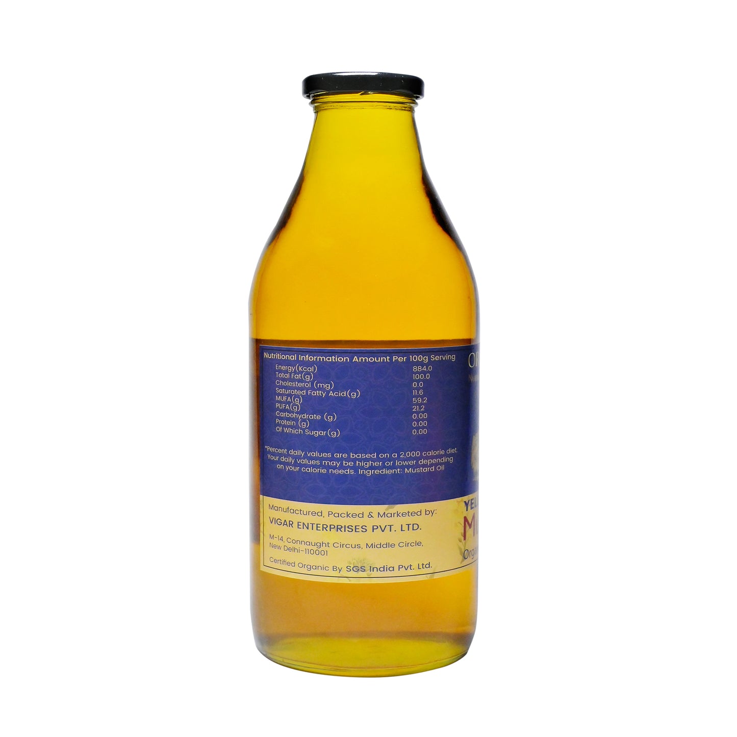 Organic Yellow Mustard Oil (1L) | Cold-Pressed, Unrefined, Extra Virgin | 100% Pure & Natural