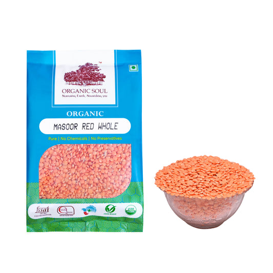 Organic Soul - Organic Masoor Dal/Red Masoor Dal (450gm or 900 gm) - Organic Dals and Pulses