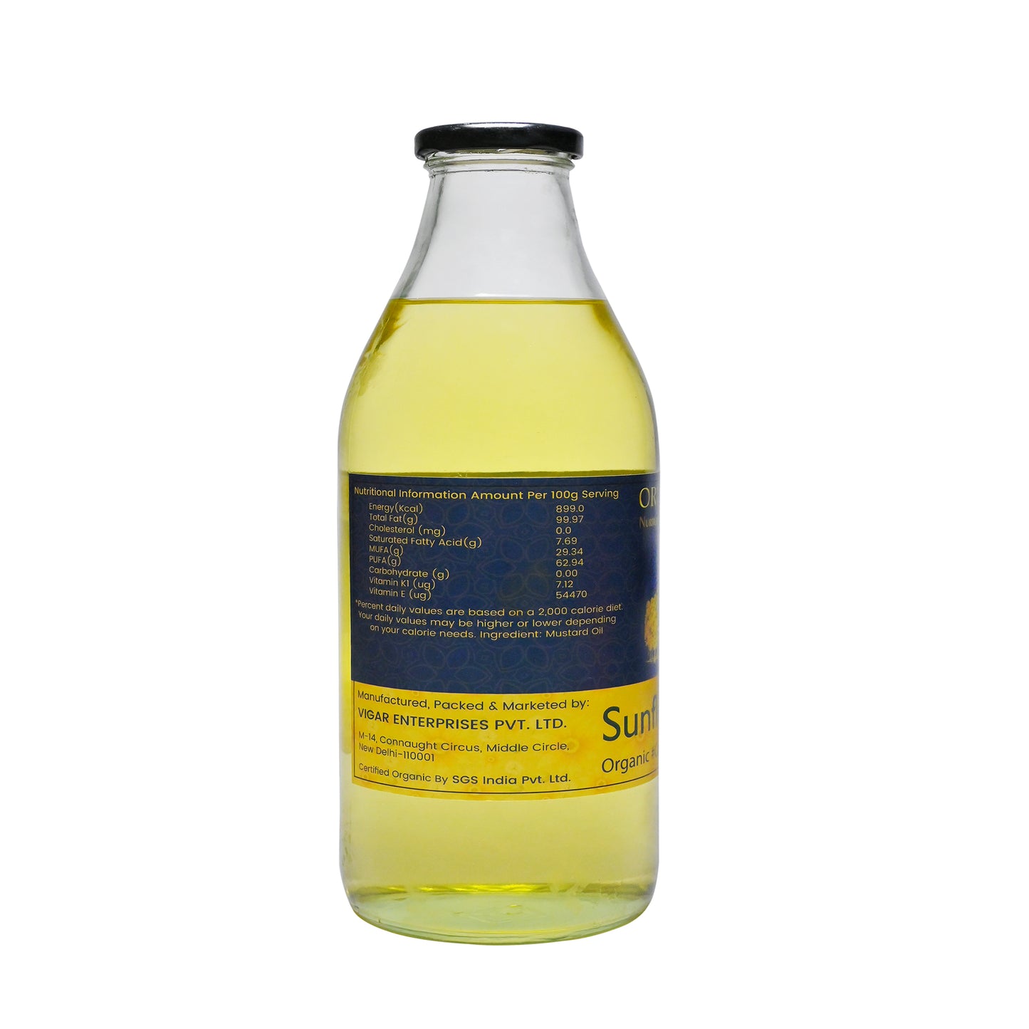 Organic Soul - Organic Cold Pressed Sunflower Oil, 1L | Kolhu/Chekku, Chemical-Free | Wood Pressed for Cooking