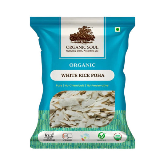 Organic Soul - White Rice Poha Organic, (450 Gm Or 900 Gm) | Chidwa Flakes, Atukulu, Avalakki | Flattened White Rice, 100% Organic