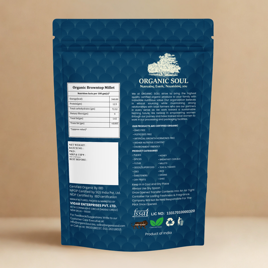 Organic Soul Browntop Millet – 900gm | 100% Certified Organic | Unpolished | Non-GMO