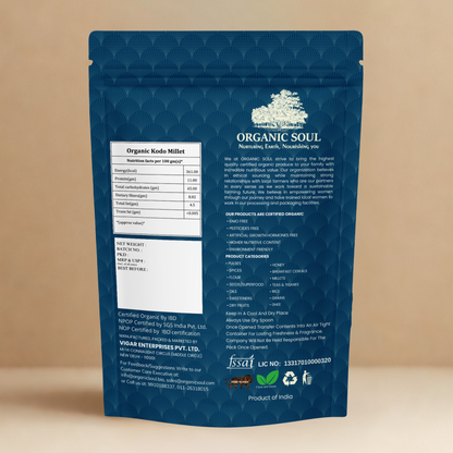 Organic Soul Kodo Millet – 900gm | 100% Certified Organic | Unpolished | Non-GMO